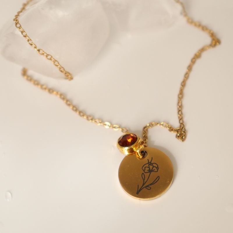 Colar Flor com Ponto de Luz Fumê em Aço Inox (Linha Premium)