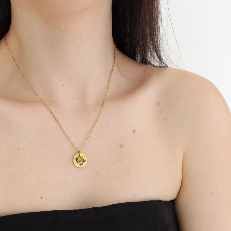 Colar Flor com Ponto de Luz Verde em Aço Inox (Linha Premium)