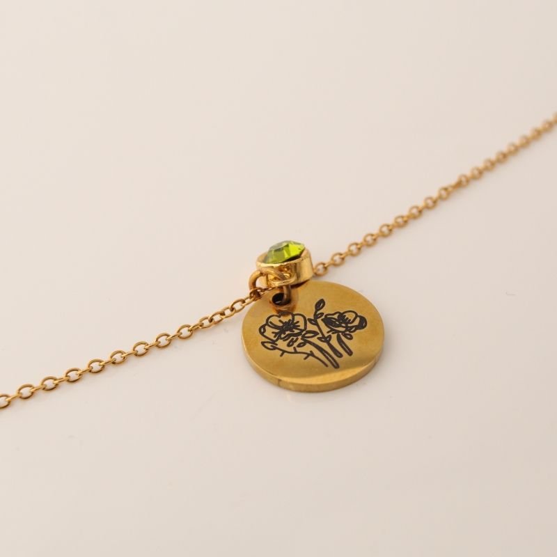 Colar Flor com Ponto de Luz Verde em Aço Inox (Linha Premium)