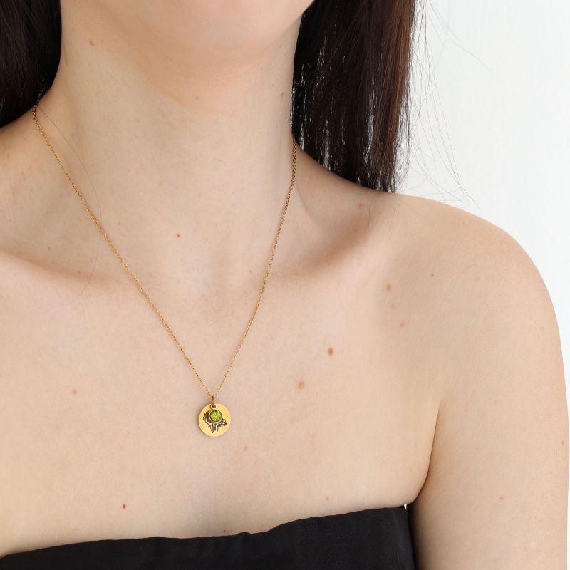 Colar Flor com Ponto de Luz Verde em Aço Inox (Linha Premium)