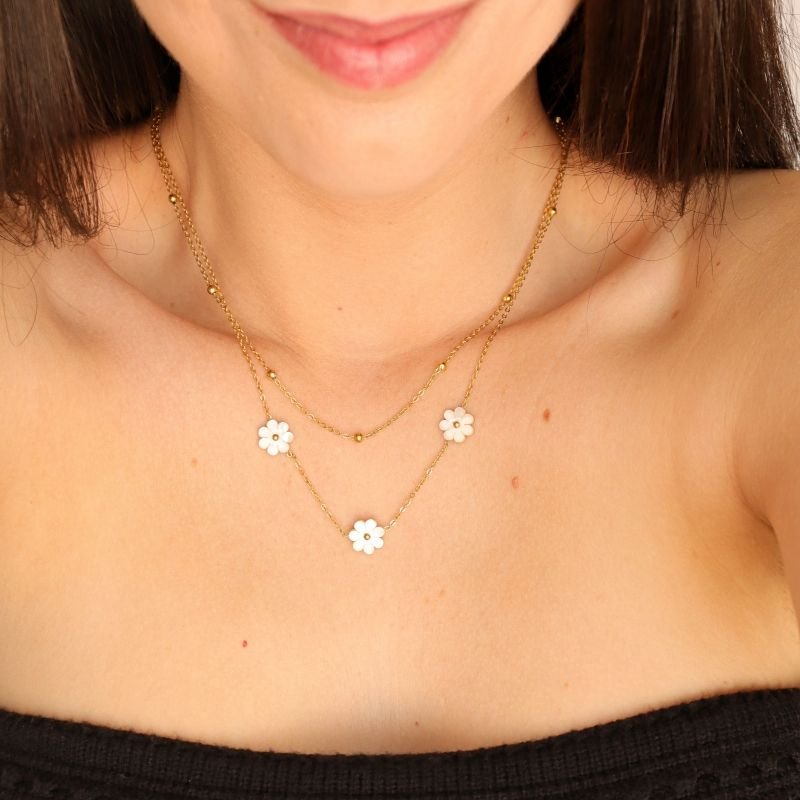 Colar Flor Duplo em Aço Inox (Linha Premium)