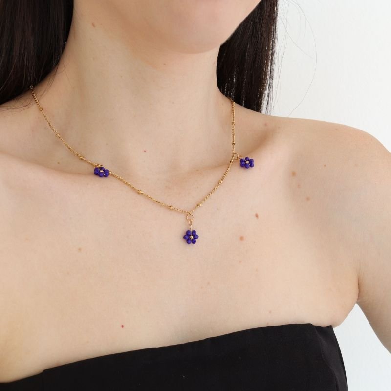 Colar Flor Miçanga em Aço Inox (Linha Premium)