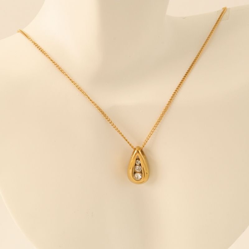 Colar Gota Delicado Pedrinhas em Aço Inox