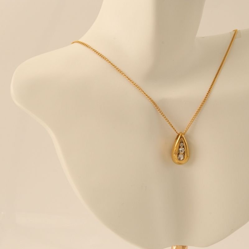 Colar Gota Delicado Pedrinhas em Aço Inox