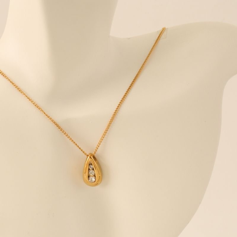 Colar Gota Delicado Pedrinhas em Aço Inox