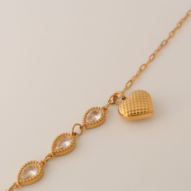 Colar Gravatinha Coração e Pedrinhas em Aço Inox