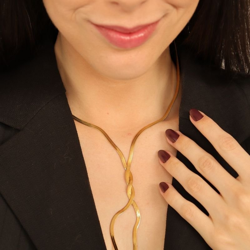 Colar Gravatinha Longo Laminado em Aço Inox (Linha Premium)