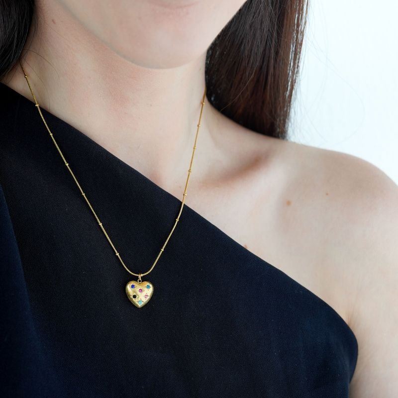 Colar Heart Rainbow em Aço Inox