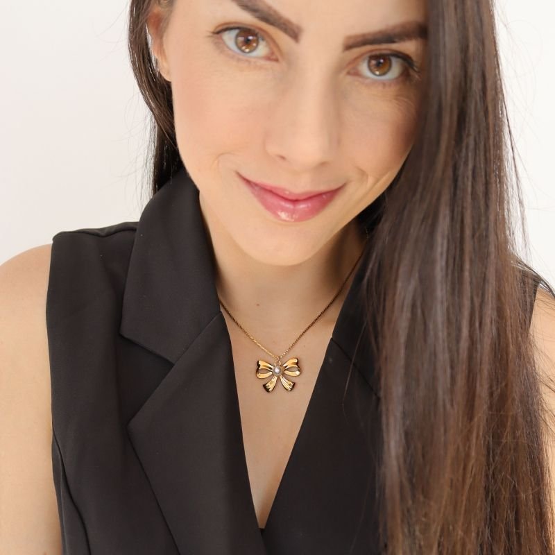 Colar Laço com Pérola em Aço Inox (Linha Premium)