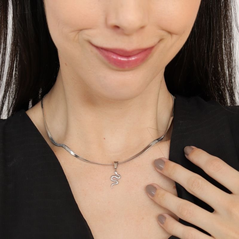 Colar Laminado Cobra em Aço Inox (Linha Premium)