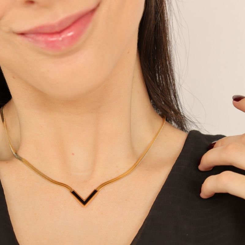 Colar Laminado com Detalhe em Aço Inox (Linha Premium)