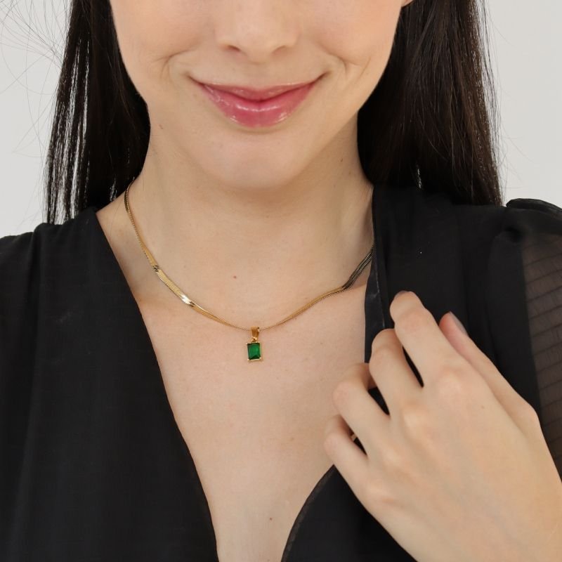 Colar Laminado com Pedra em Aço Inox (Linha Premium)