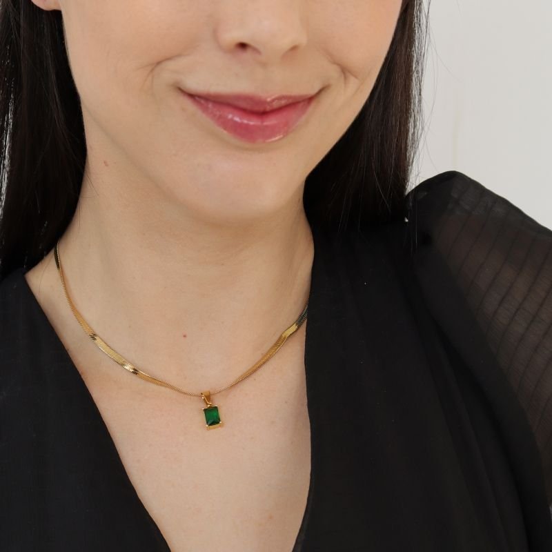 Colar Laminado com Pedra em Aço Inox (Linha Premium)