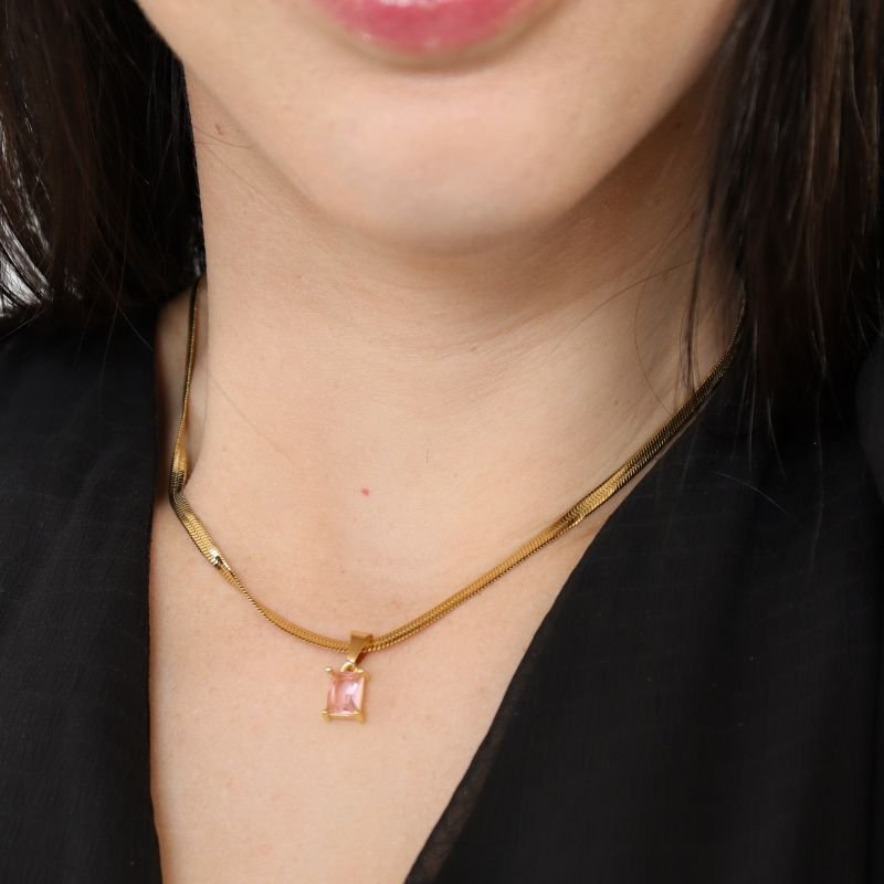 Colar Laminado com Pedra em Aço Inox (Linha Premium)