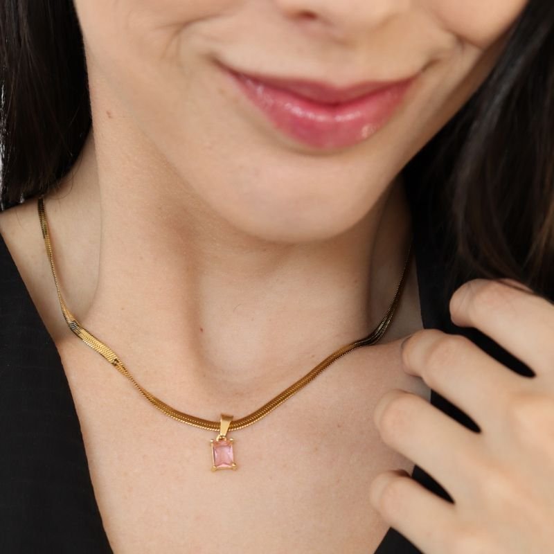 Colar Laminado com Pedra em Aço Inox (Linha Premium)