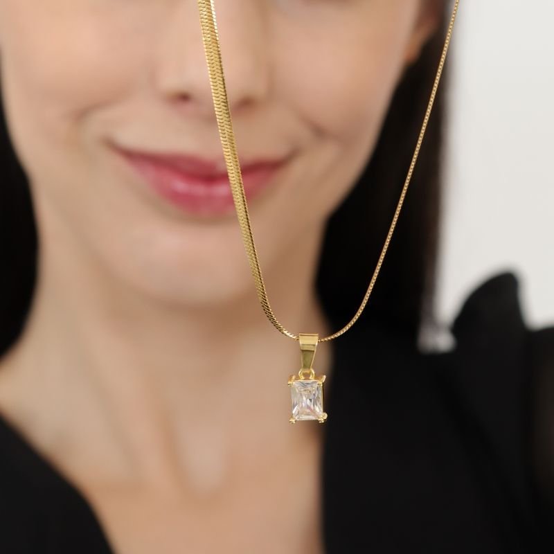 Colar Laminado com Pedra em Aço Inox (Linha Premium)