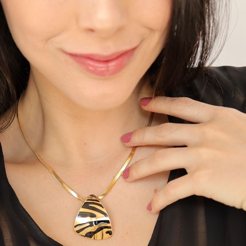 Colar Laminado com Pingente Moderno em Aço Inox (Linha Premium)