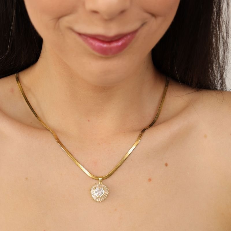 Colar Laminado em Aço Inox com Pingente Folheado