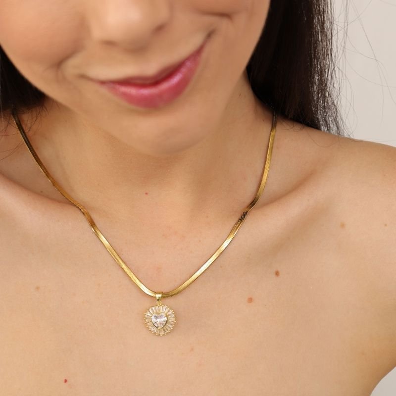 Colar Laminado em Aço Inox com Pingente Folheado