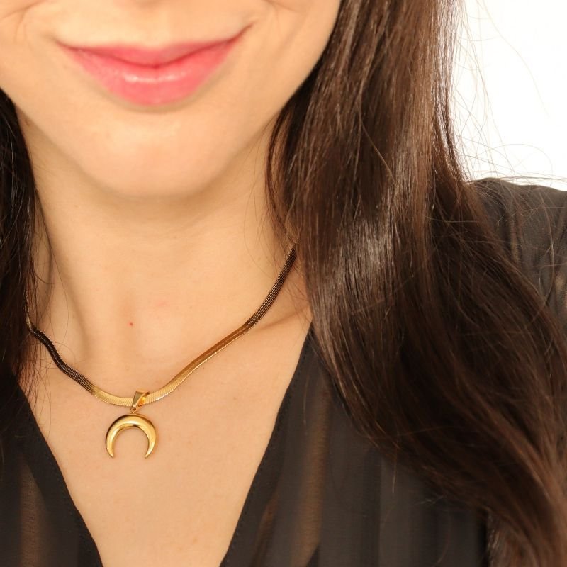 Colar Laminado Meia Lua em Aço Inox (Linha Premium)