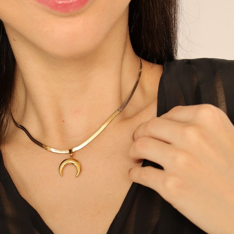 Colar Laminado Meia Lua em Aço Inox (Linha Premium)