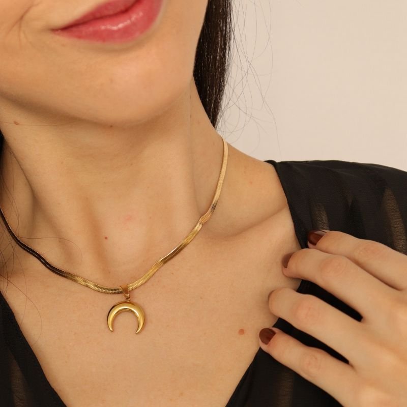 Colar Laminado Meia Lua em Aço Inox (Linha Premium)
