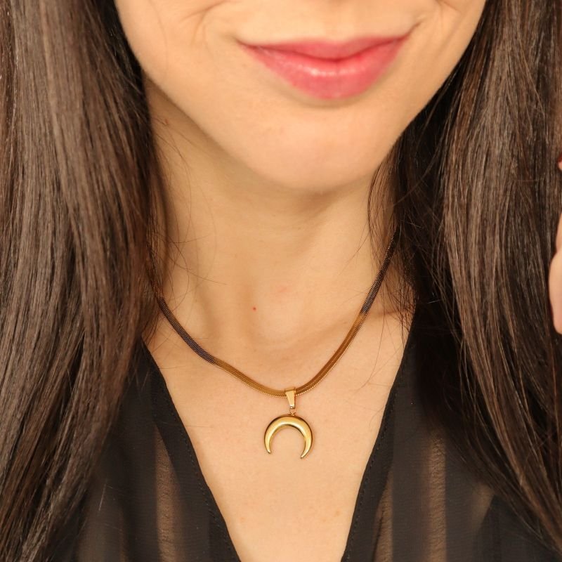 Colar Laminado Meia Lua em Aço Inox (Linha Premium)