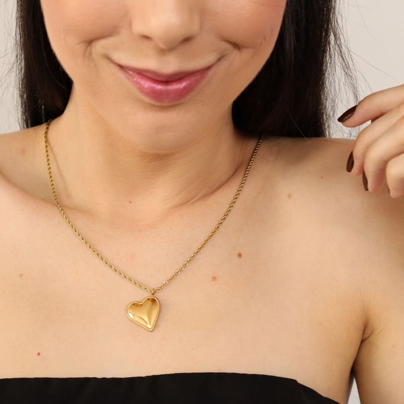 Colar Moderno Pingente Coração em Aço Inox (Linha Premium)