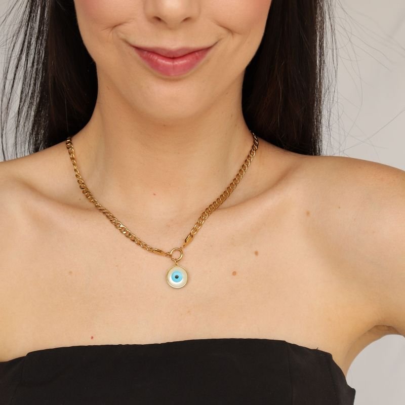 Colar Olho Grego com fecho boia em Aço Inox (Linha Premium)