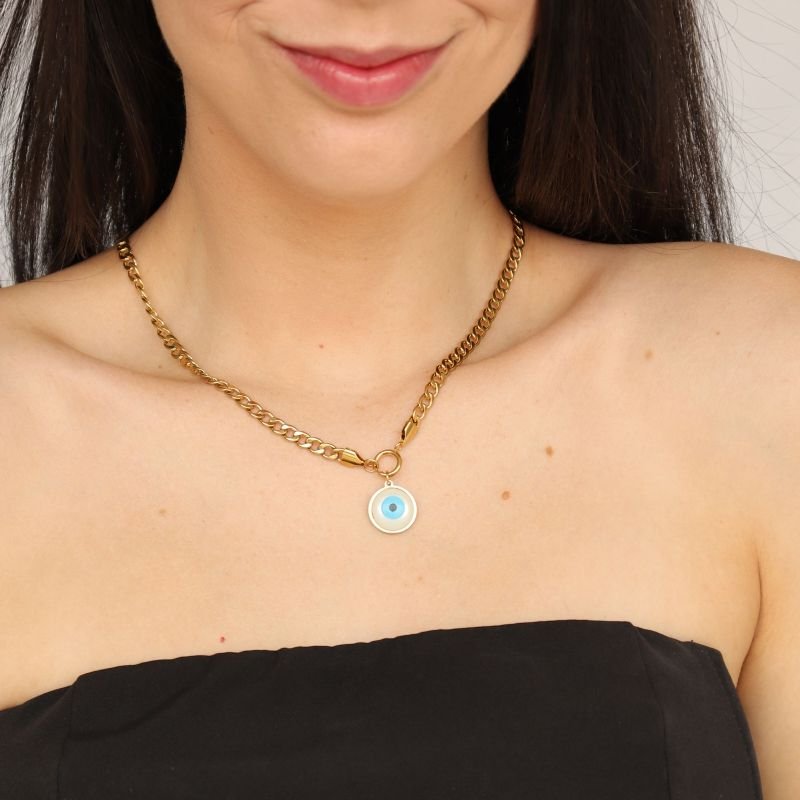 Colar Olho Grego com fecho boia em Aço Inox (Linha Premium)