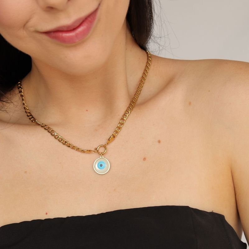 Colar Olho Grego com fecho boia em Aço Inox (Linha Premium)