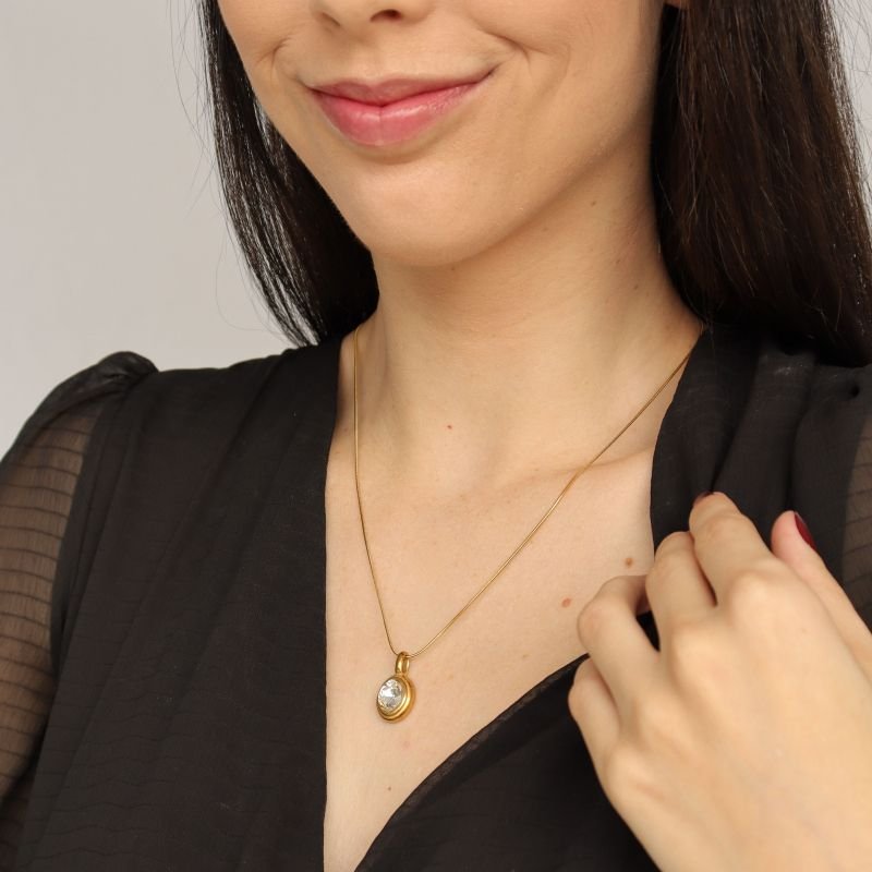 Colar Pedra Cristal em Aço Inox (Linha Premium)