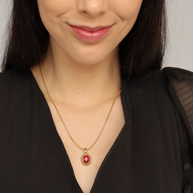 Colar Pedra Pink em Aço Inox (Linha Premium)