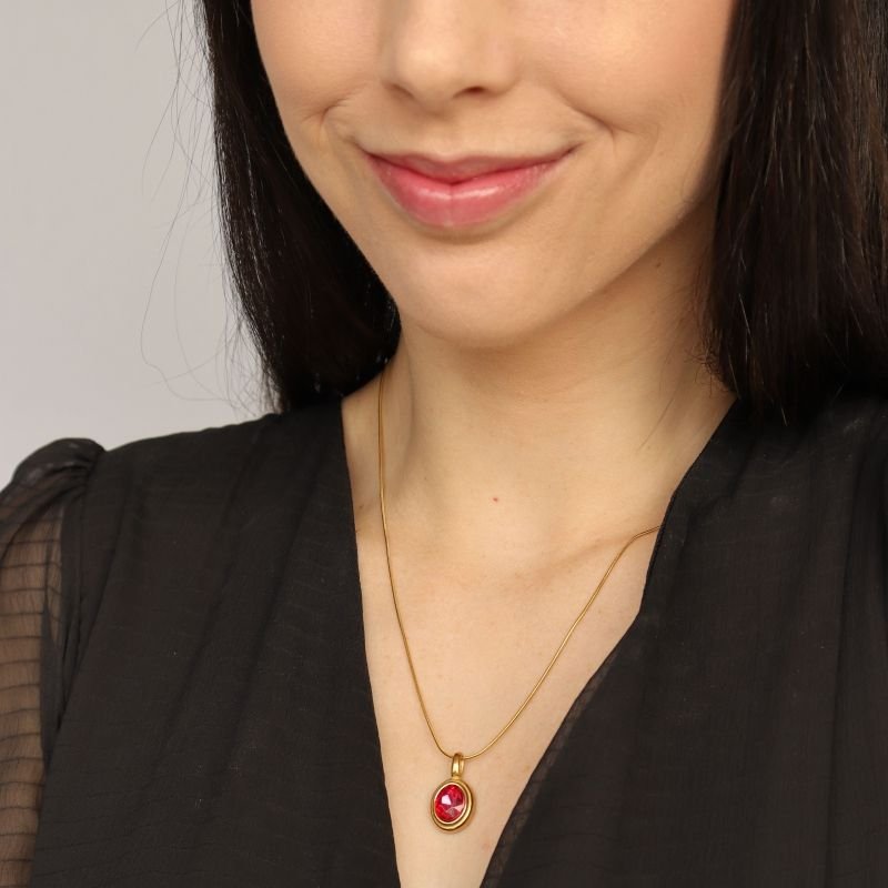 Colar Pedra Pink em Aço Inox (Linha Premium)