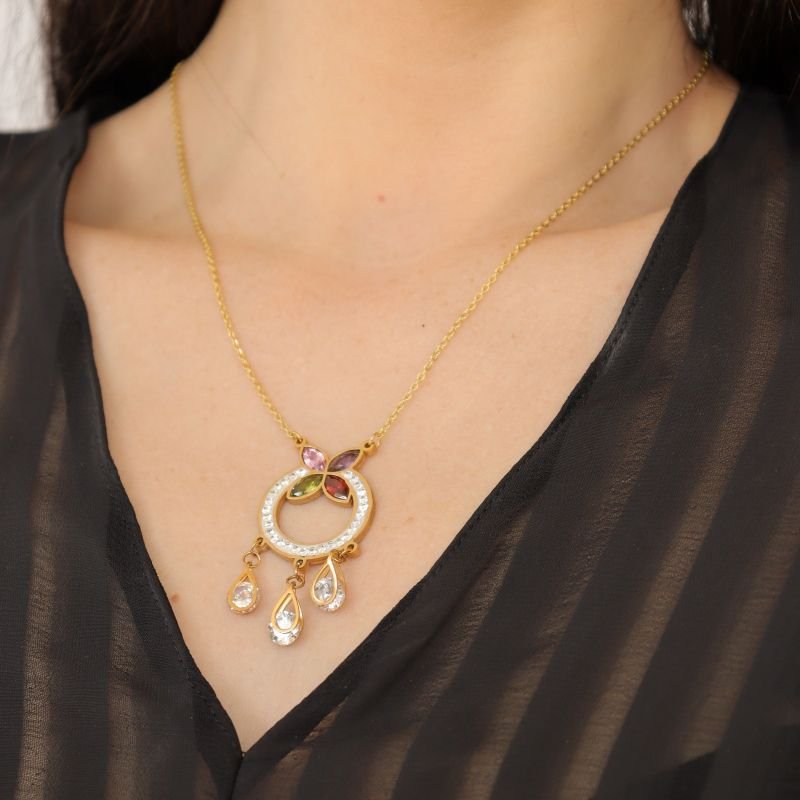 Colar Pedras e Cravejado Borboleta em Aço Inox (Linha Premium)