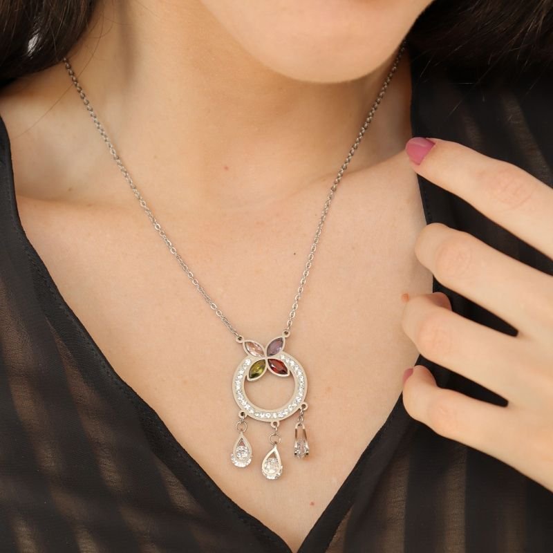 Colar Pedras e Cravejado Borboleta em Aço Inox (Linha Premium)