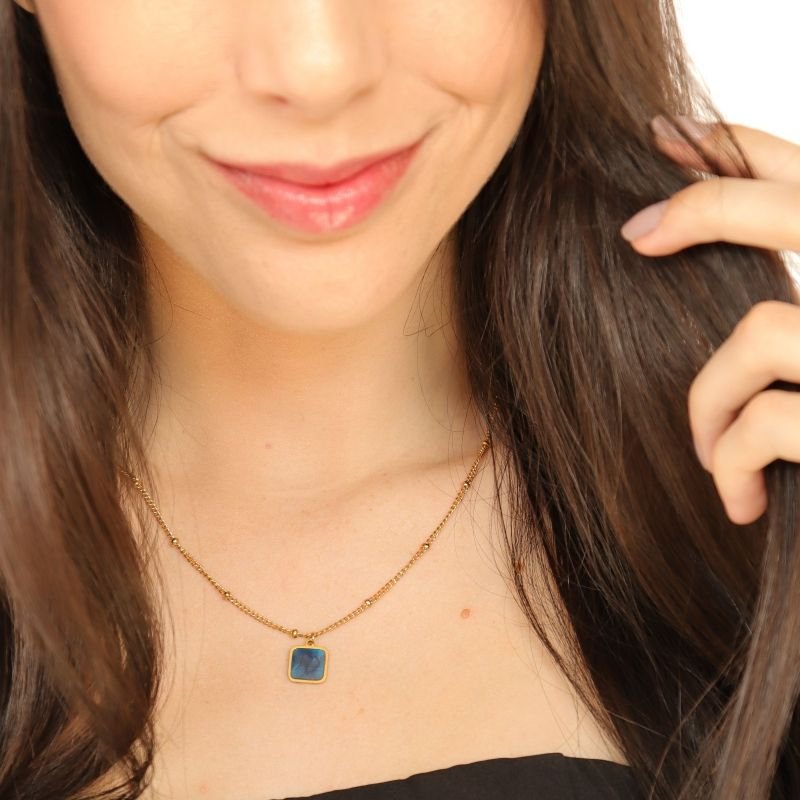 Colar Pedrinha Azul em Aço Inox (Linha Premium)