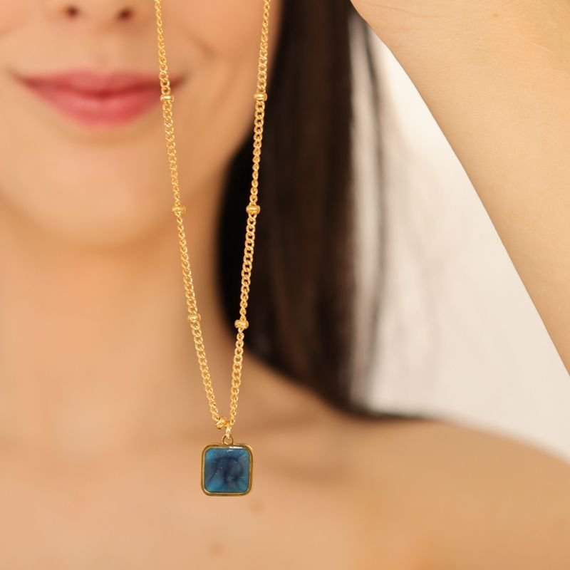 Colar Pedrinha Azul em Aço Inox (Linha Premium)