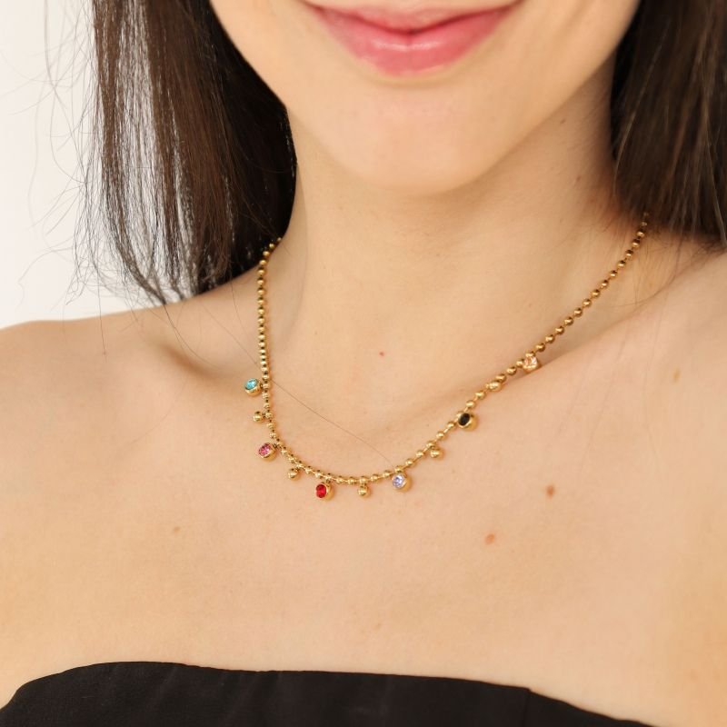 Colar Pedrinhas Coloridas em Aço Inox (Linha Premium)