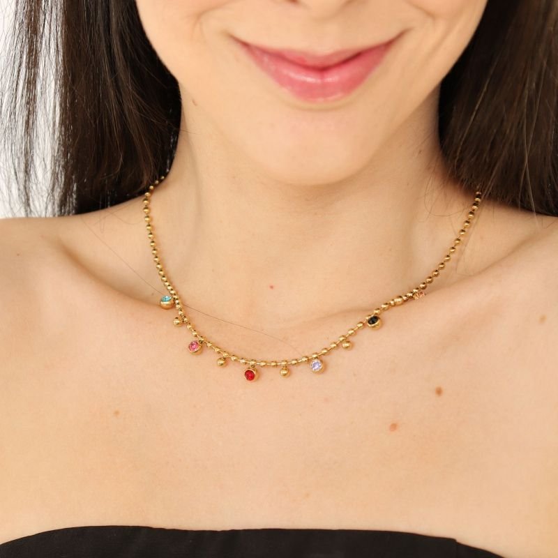 Colar Pedrinhas Coloridas em Aço Inox (Linha Premium)