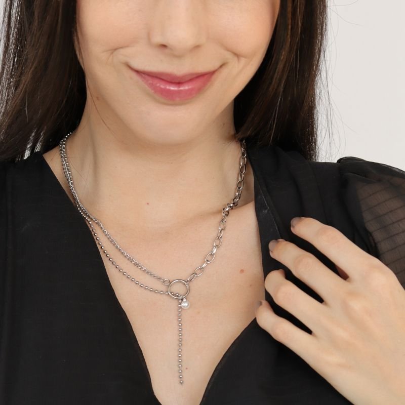 Colar Pérola em Aço Inox