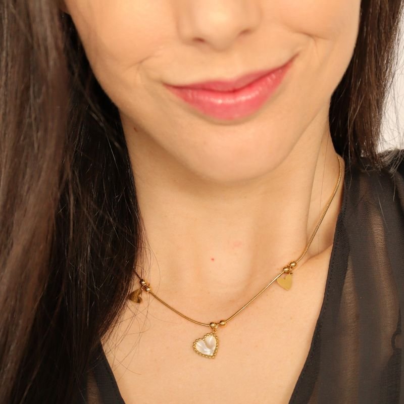 Colar Pingentes Corações em Aço Inox (Linha Premium)