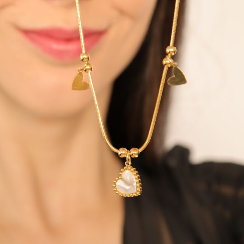 Colar Pingentes Corações em Aço Inox (Linha Premium)