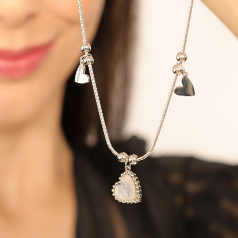 Colar Pingentes Corações em Aço Inox (Linha Premium)