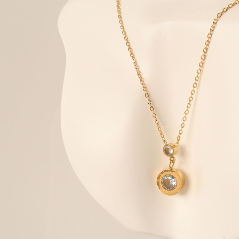 Colar Ponto de Luz e Números Romanos em Aço Inox