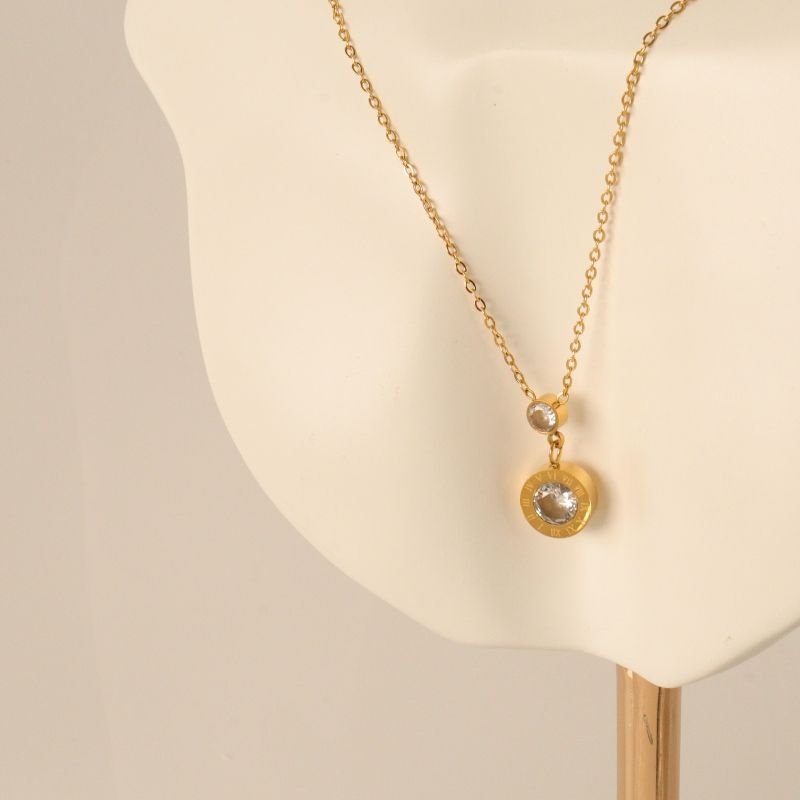 Colar Ponto de Luz e Números Romanos em Aço Inox