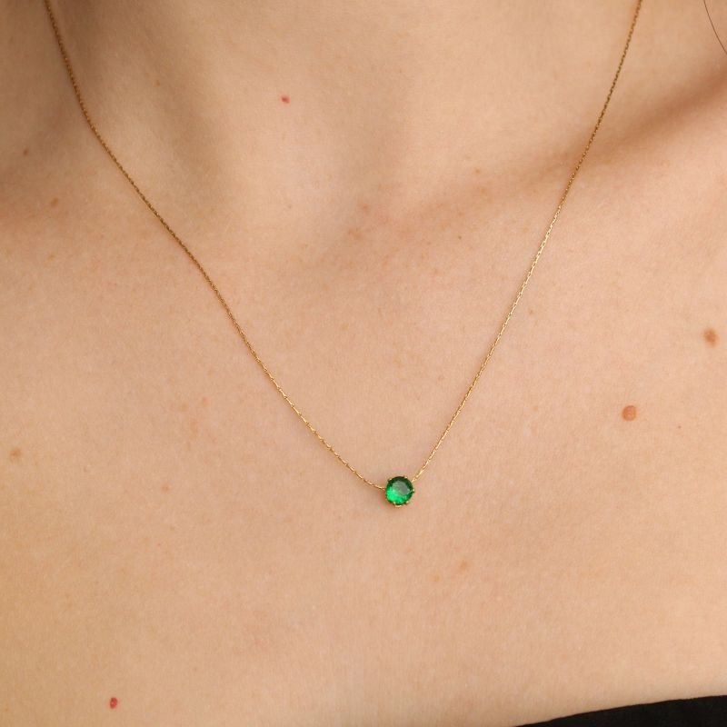 Colar Ponto de Luz Verde em Aço Inox