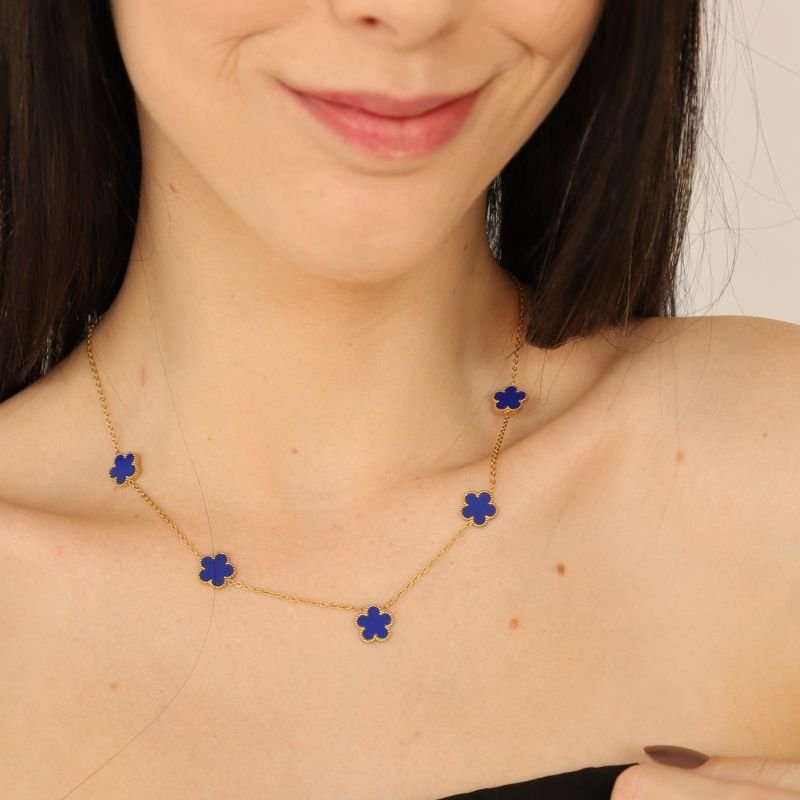 Colar Trevo Azul em Aço Inox (Linha Premium)