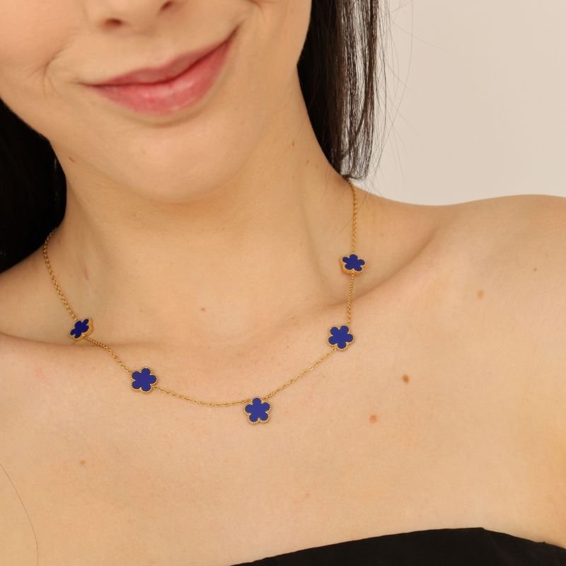 Colar Trevo Azul em Aço Inox (Linha Premium)
