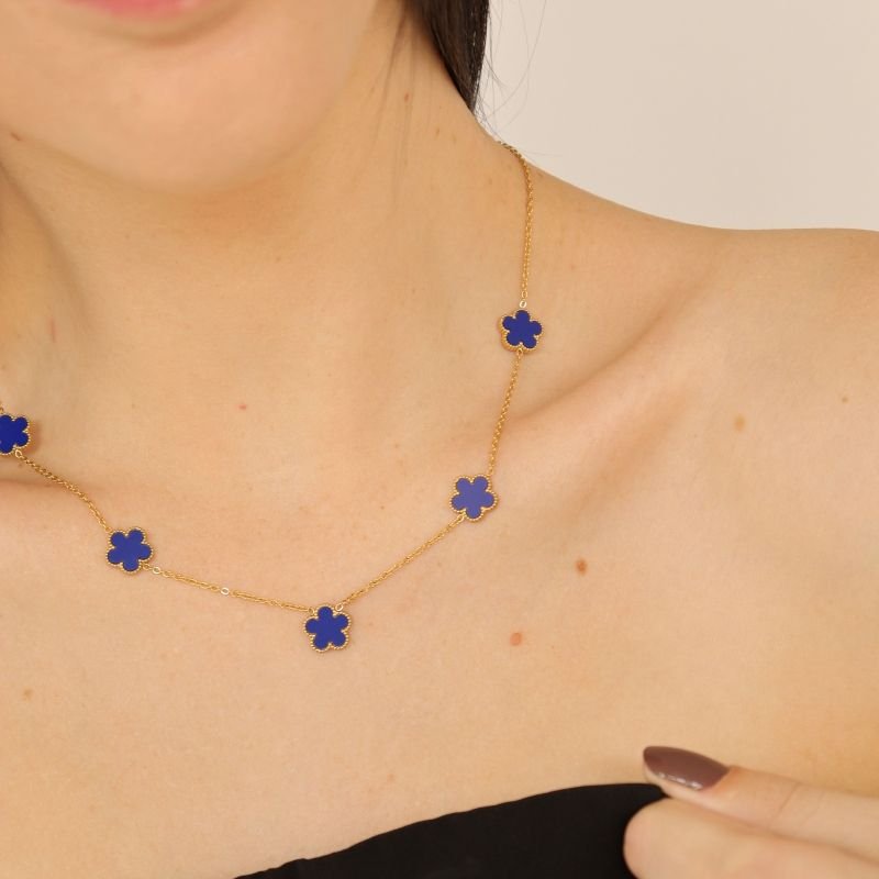 Colar Trevo Azul em Aço Inox (Linha Premium)